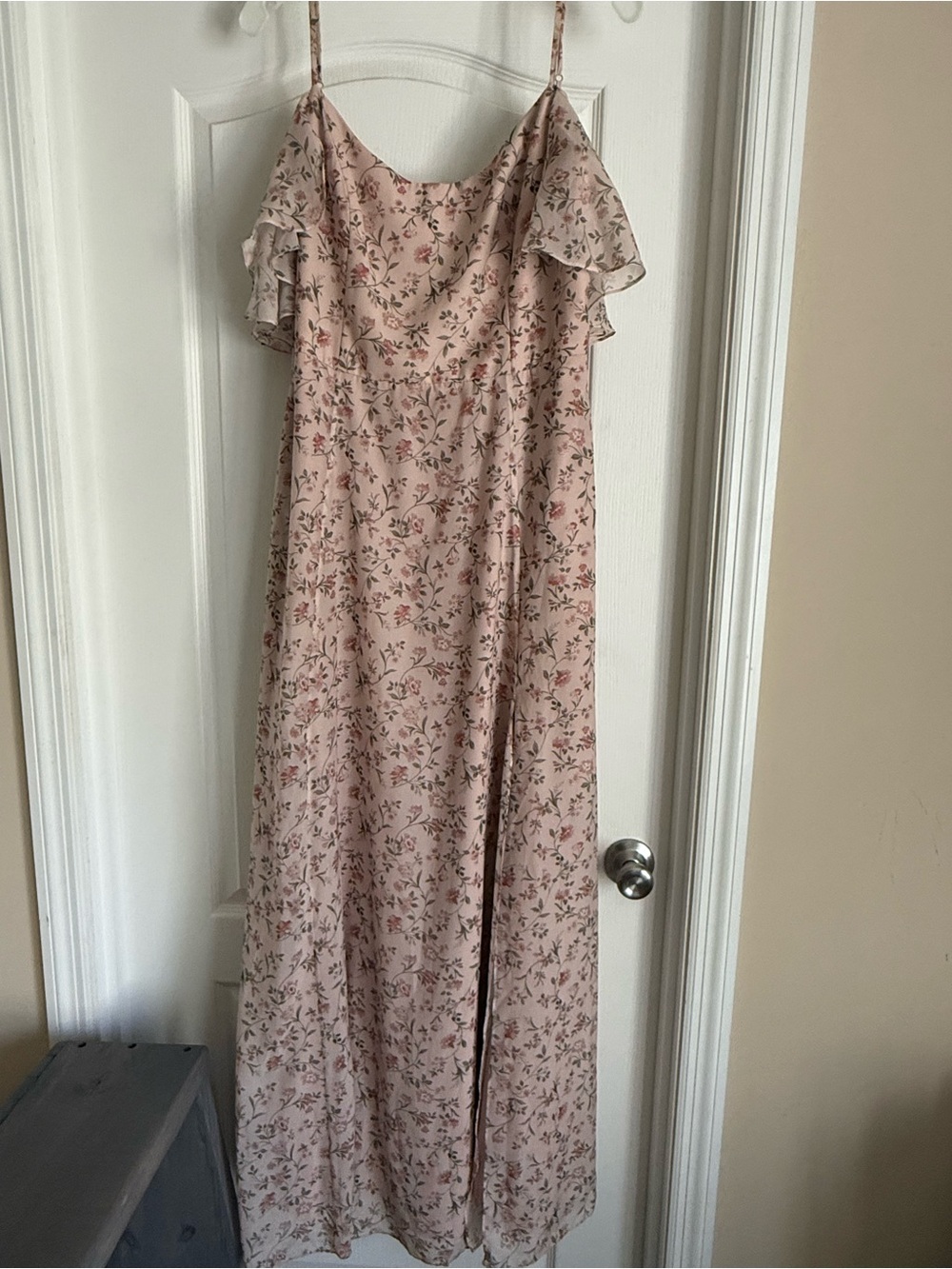 Blush Floral Maxi Slip Dress with Ruffle Straps